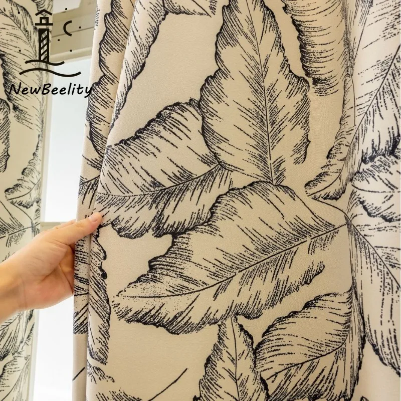 French Leaf Print Curtains with High-precision Blackout Fabric Curtains for Living Dining Room Bedroom Custom Size European