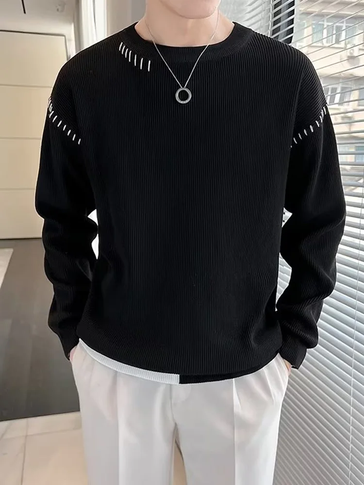 

Повседневный мужской вязаный свитер с круглым вырезом и длинными рукавами, весна-осень, новинка, модный брендовый базовый слой, кофта-жакет