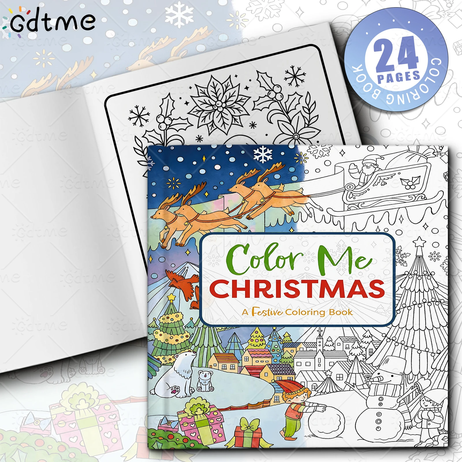 Gemütliches Weihnachts-Malbuch für Erwachsene und Jugendliche, Cartoon-Weihnachten, Weihnachtsmann, Schneemann, Malbuch, kreatives Freizeit-Party-Geschenk – Detail 1