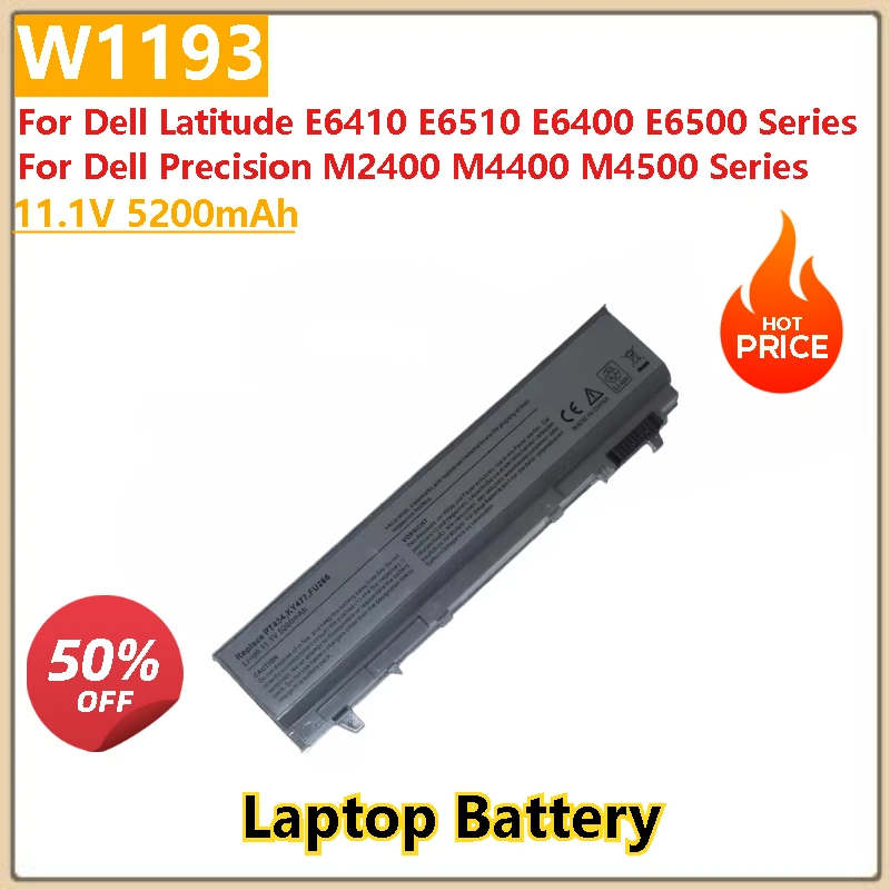 

11.1V 5200mAh W1193 Laptop Battery For Dell Latitude E6400 E6500 E6510 M2400 M4400 M4500 E6410 For Dell Precision M2400 M4400