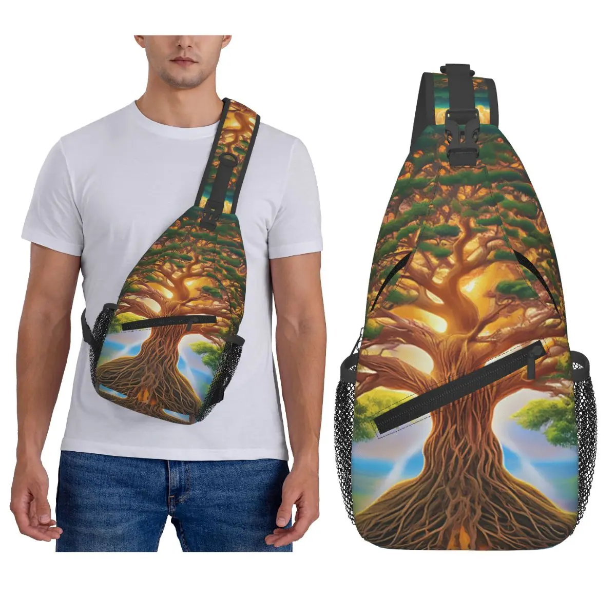 Biblical World Tree Of Life Chest Bag Men Sling Crossbody Backpack Chest Bag Traveling Hiking Daypack Shoulder Bag