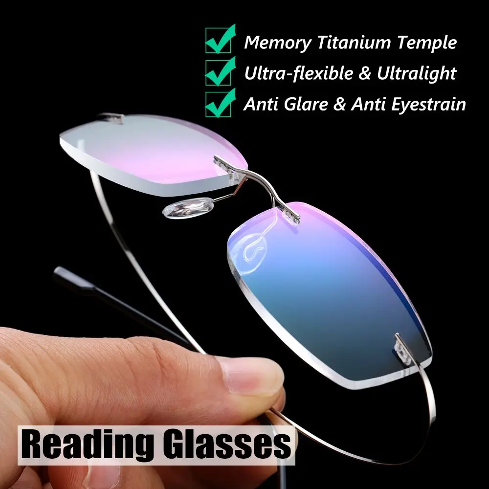 Men and Women Ultralight Vision Care Presbyopic Eyeglasses Reading Glasses Rimless Memory Titanium