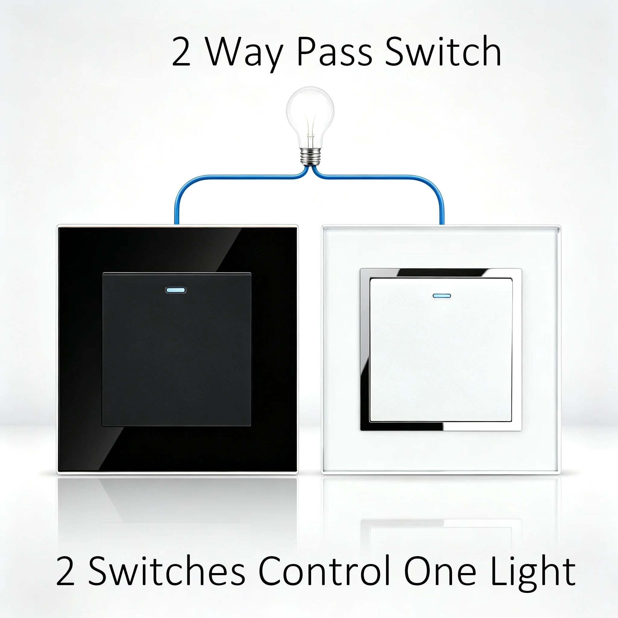Wallpad 1/2/3 Gang 2 Way Stair Light Switch With LED Indicator, On Off DIY Modular Wall Switch For Corridor Lamp Control