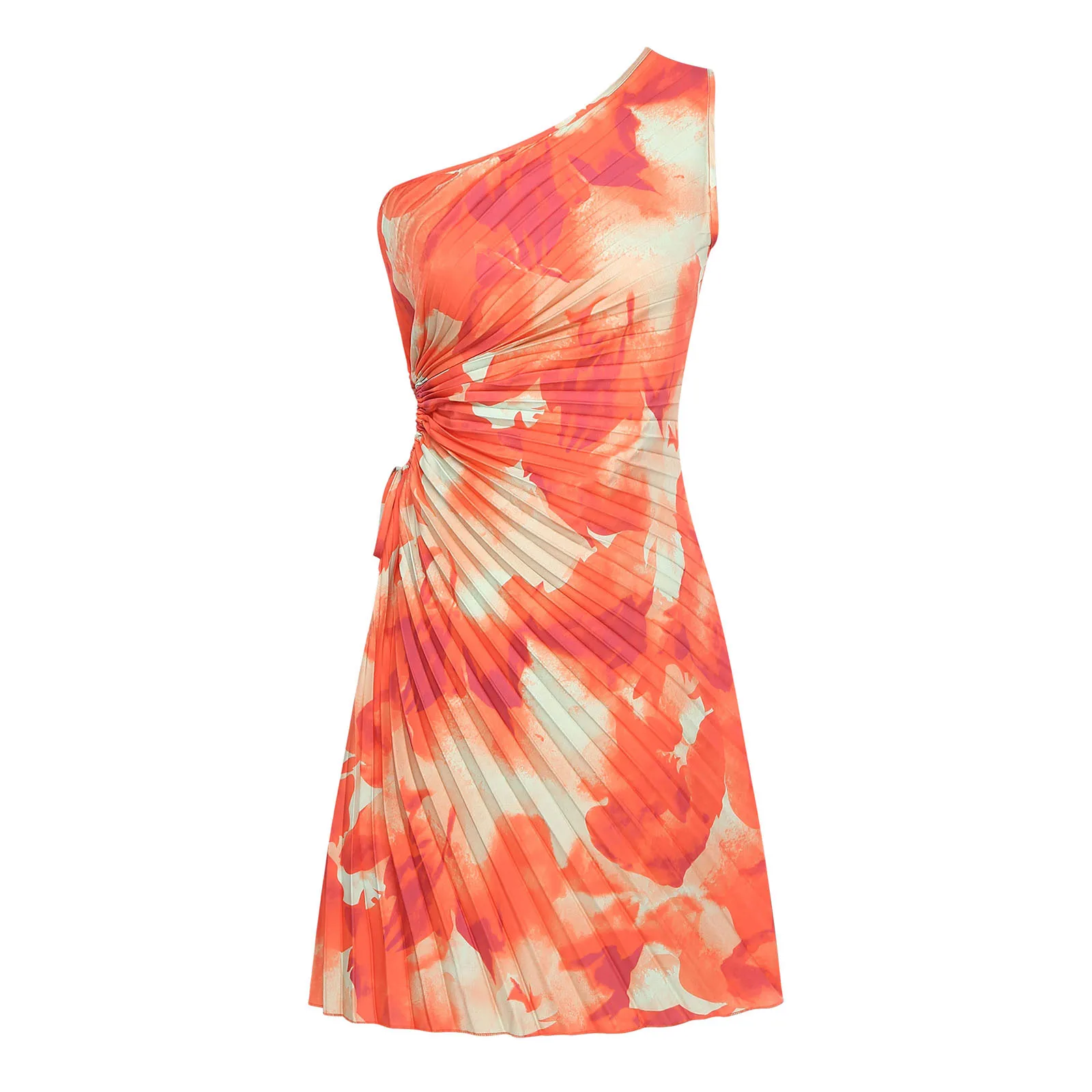 Summer Women's Tie Dye Holiday Dress Sleeveless Mini Dress Sundress Vacation Vestidos Cut Out Prom Gown One Shoulder Clothes