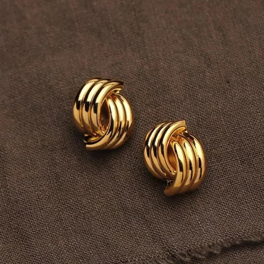 Fashion Glossy Three-Layer Textured Intersecting Knot Earrings for Women Gold Color Stainless Steel Earring Vintage Jewelry Gif