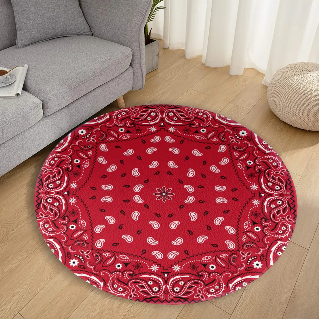 

Home Circular Non-Slip Carpet, Bathroom Rug, Pisley Red Bandana Mat, Retro, Multiple Choice, Living Room, Kitchen