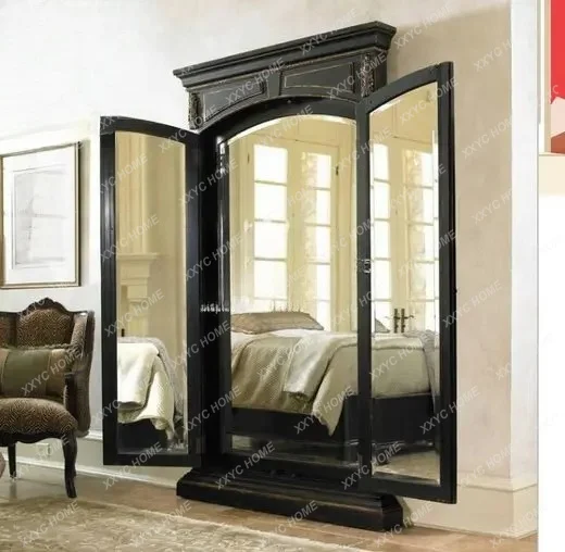 SQ retro floor solid wood full-length mirror storage double-door full-length mirror
