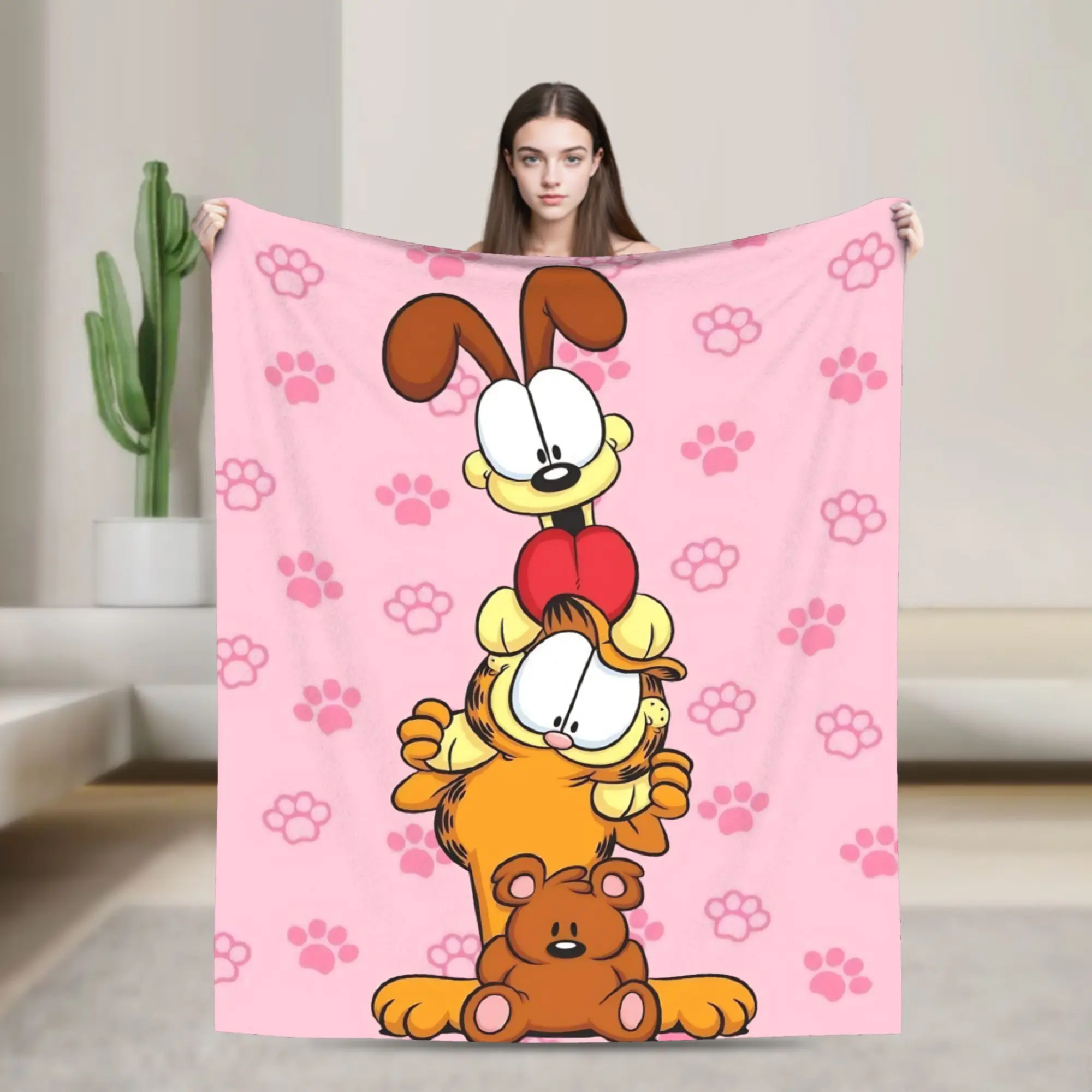 Garfielded Odie  Flannel Blankets Cartoon Cat Novelty Throw Blankets for Home Hotel Sofa  150*125cm Plush Thin Quilt,