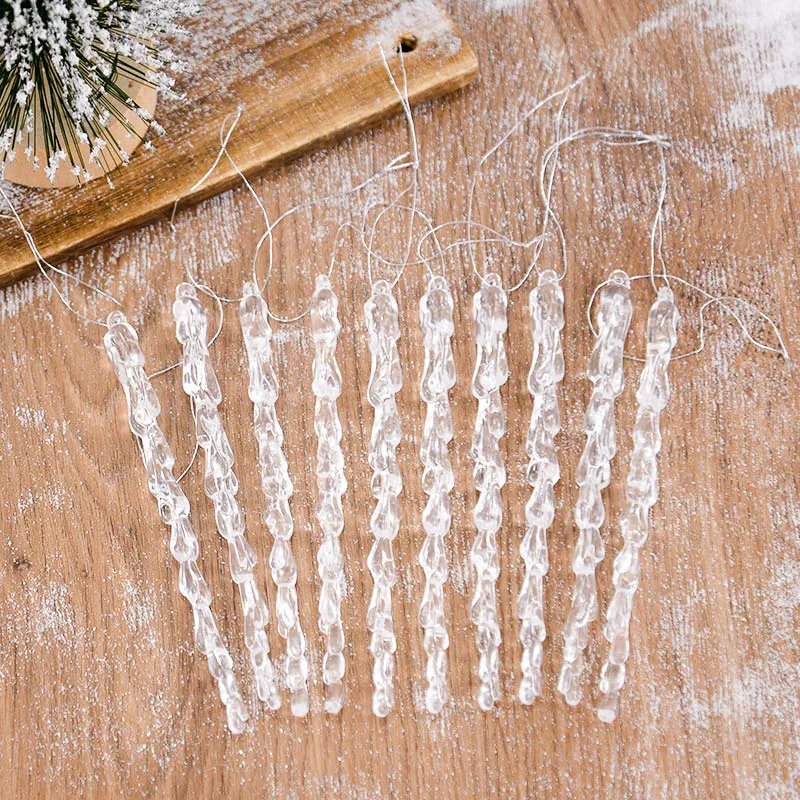 10pcs 13cm Simulation Ice Xmas Tree Hanging Clear Fake Icicle Pendant Ornament Merry Christmas Party Decoration New Year 2026