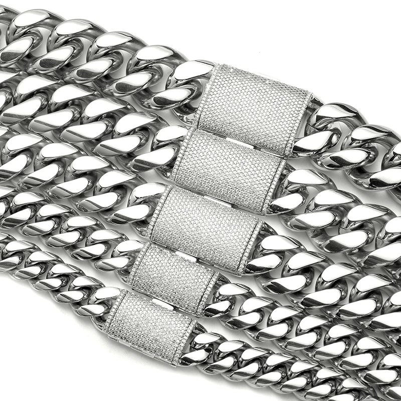 12/14/18/20/22mm Big Heavy Solid Stainless Steel Cuban Miami Link Chain Necklaces for Men Hip Hop Bling Iced out Rapper Jewelry 썸네일 5