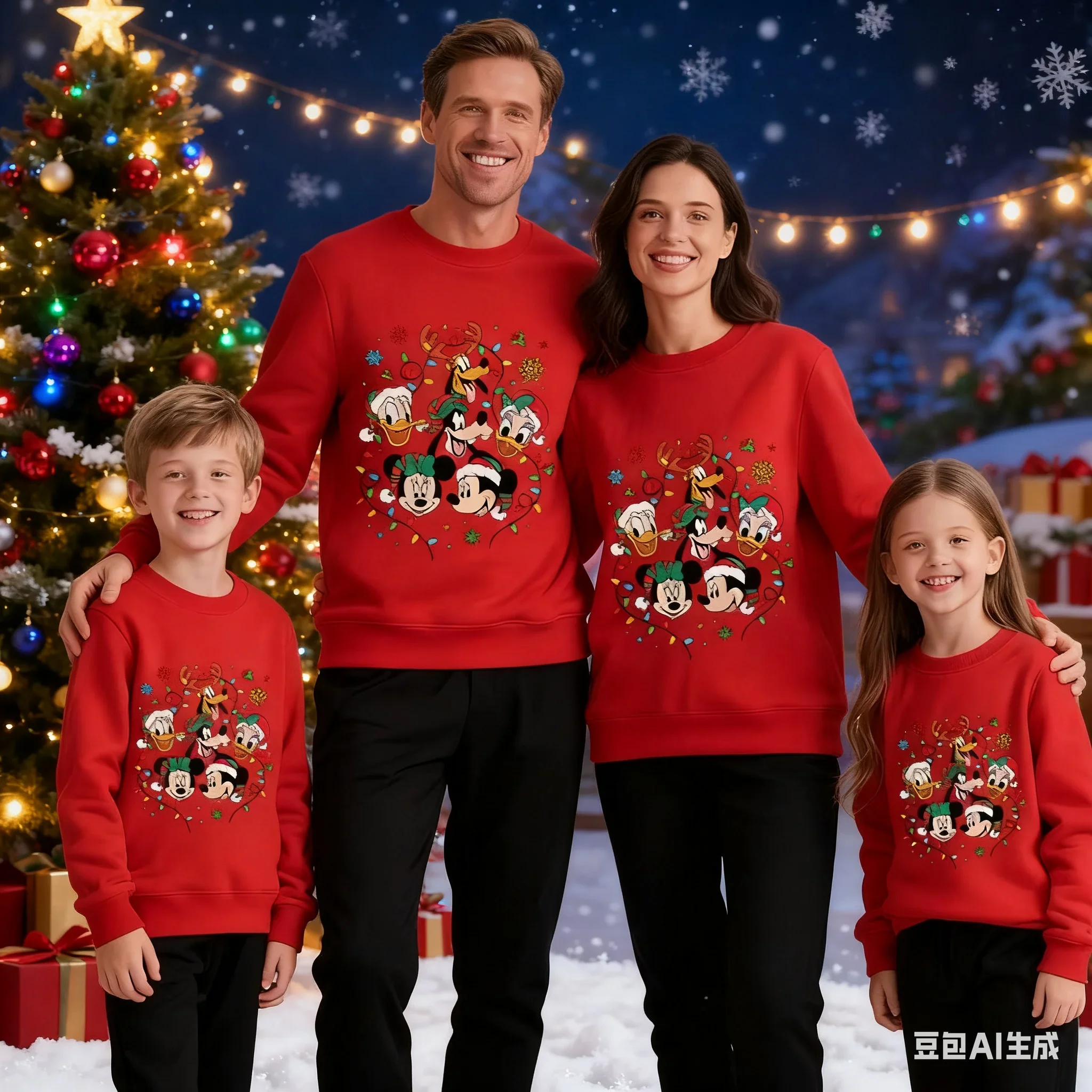 ديزني ميكي والأصدقاء عيد ميلاد سعيد الأسرة مطابقة وتتسابق Crewneck البلوز البلوز فضفاضة تناسب مريح أنيق خريف شتاء #1