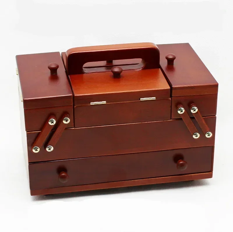 Natural wood sewing box Polyester Sewing thread Needlework Knitting Organizer Patch Storage Box Case with Accessories