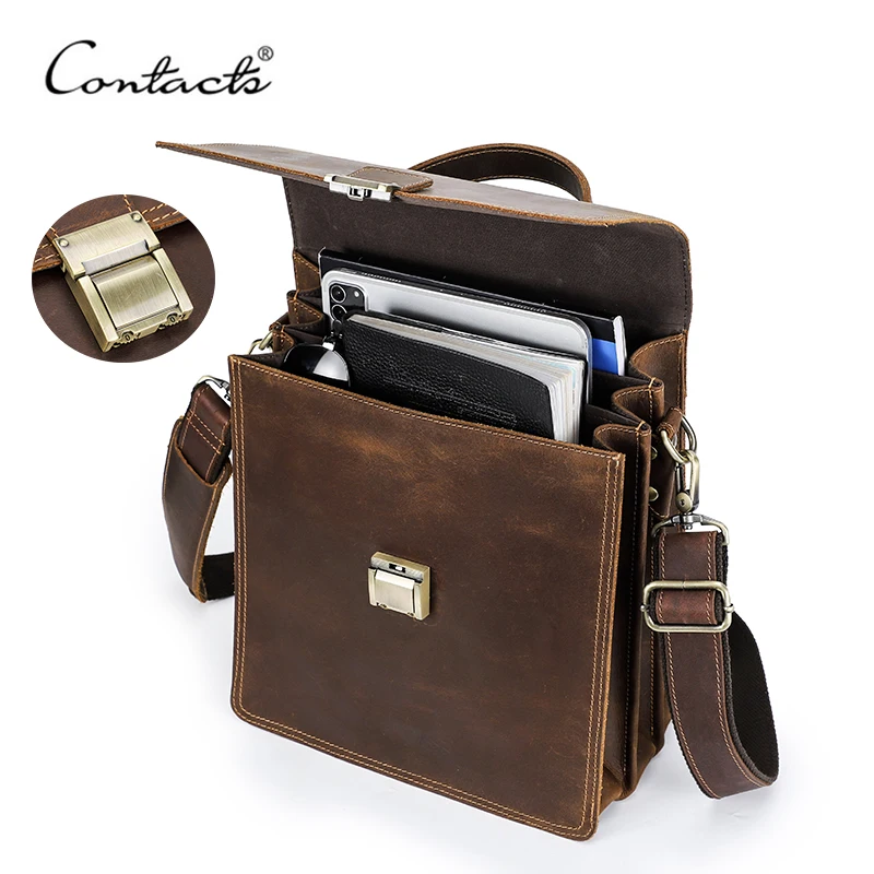 CONTACT\'S Genuine Leather Crossbody Bag for Men Luxury Password Designer Bag Shoulder Messenger Bags Casual Male Tote Handbag