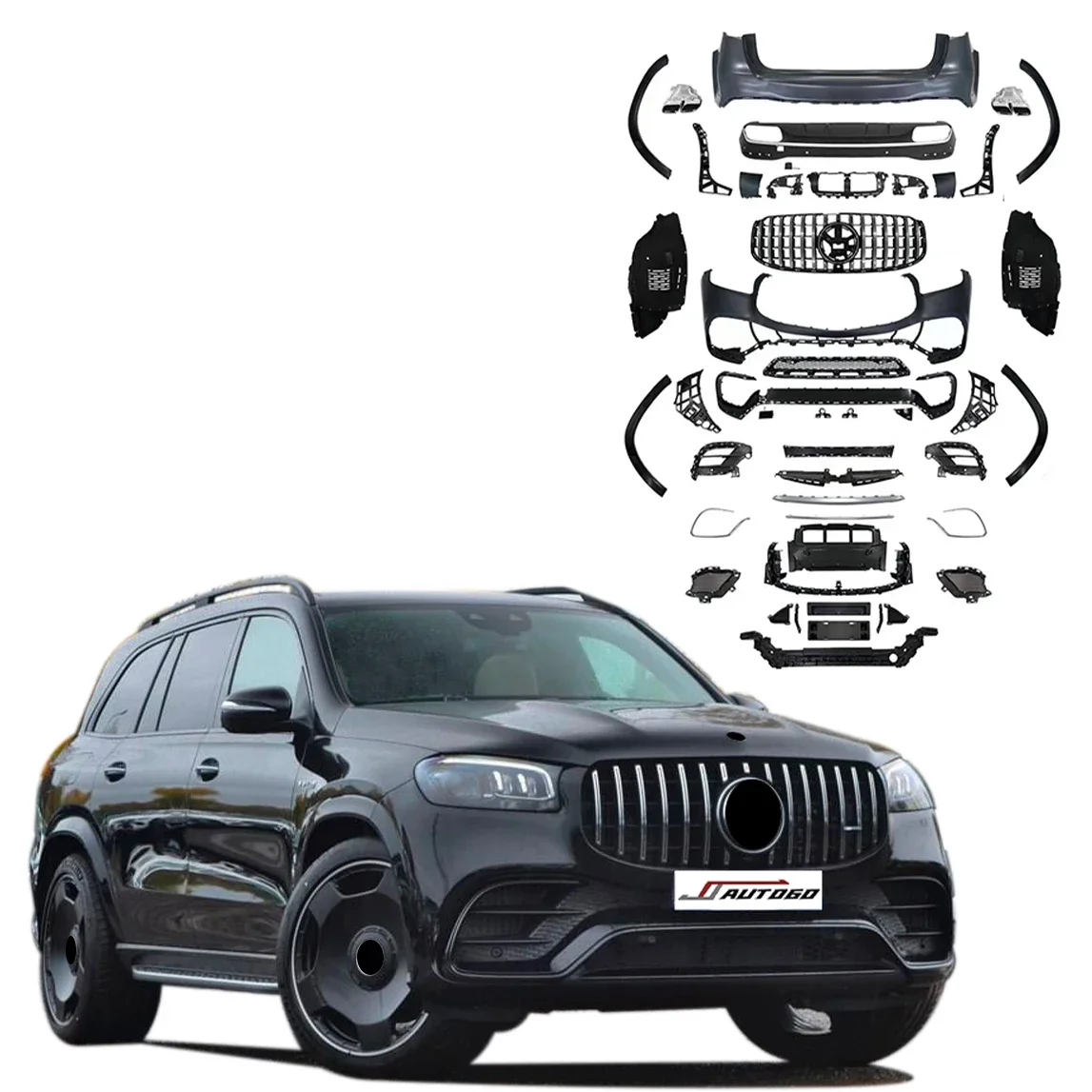 

Комплект кузова для автоматической модификации для Benz GLS X167 20-22, обновление в стиле GLS63, передний + задний бампер, решетка колеса, бровь