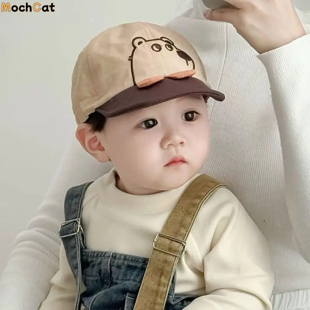

Fashion Short Brim Cartoon Bear Baby Hat Quick Dry Casual Newborn Sun Hat Japanese Breathable Infant Sun Visor Hat Kids