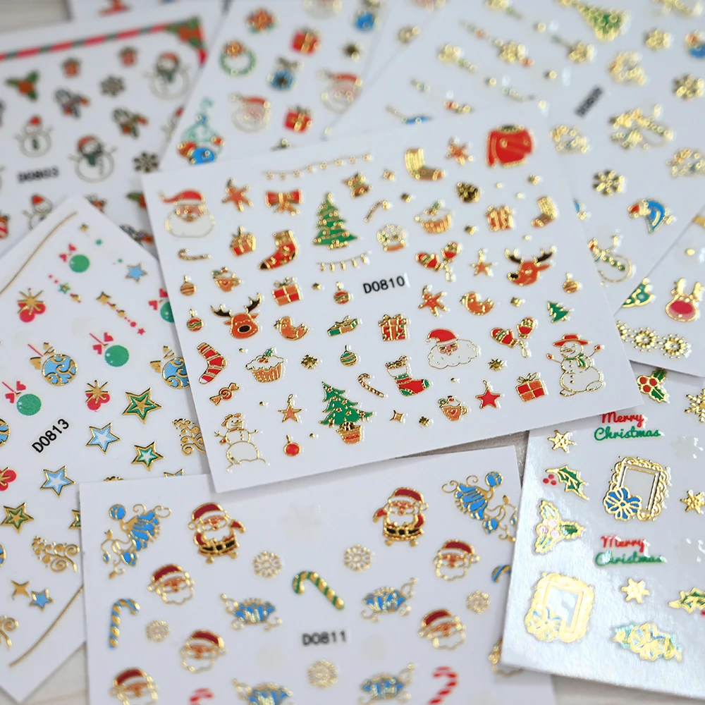 15 Pcs Christmas Hot Stamping Nail Sticker Set Phnom Penh Santa Claus Pine Tree Nail Sliders Decal  Christmas Nail Decorations &