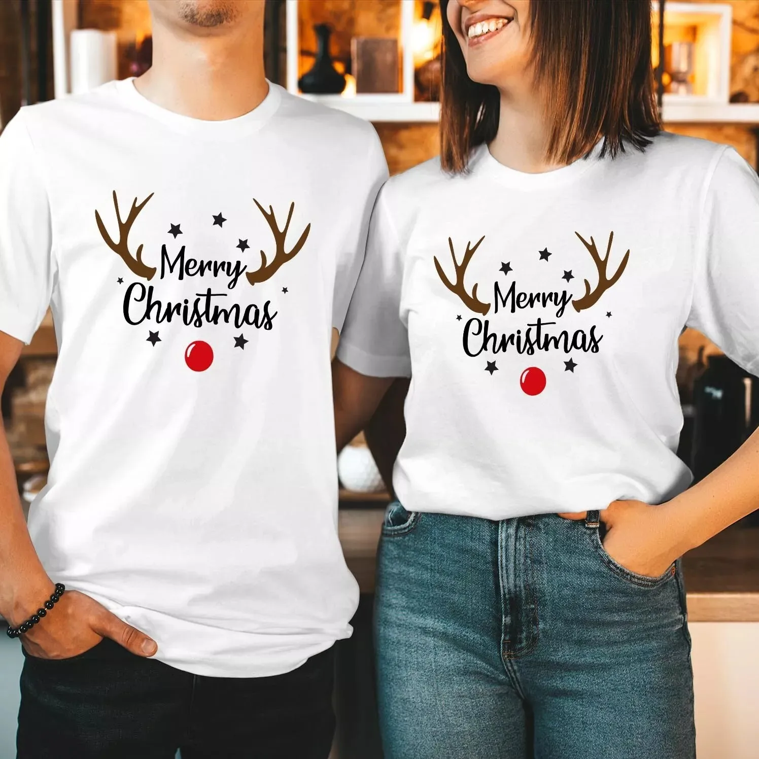 MERRY Christmas RED Nose Reindeer Shirt Rudolph Stars Xmas Tshirt  Light up Christmas season outfits with T-Shirts