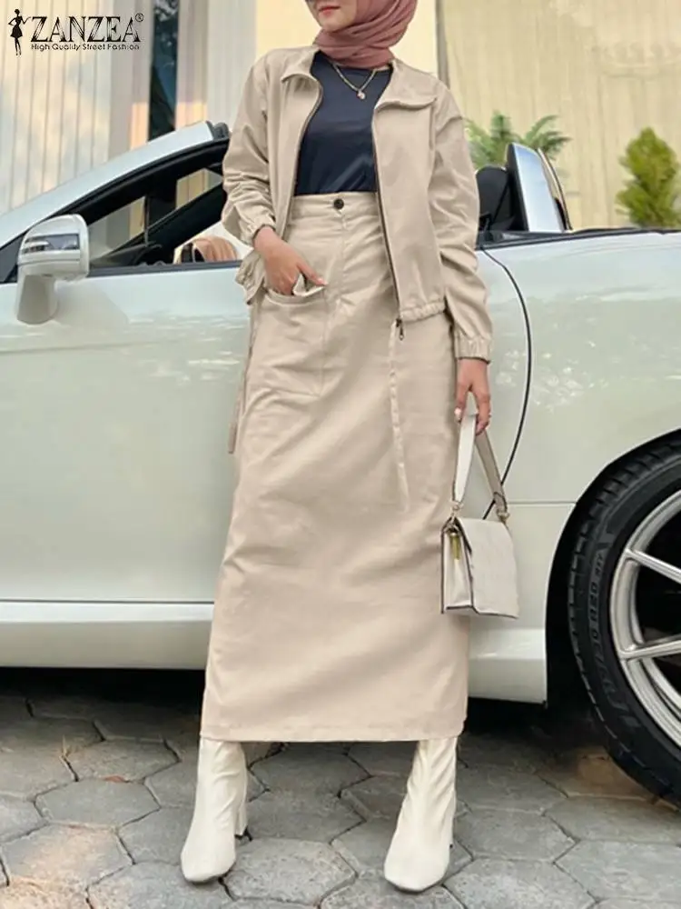 Zanzea Vrouwen Lente Jassen & Lange Rok Elegante Jurk Sets 2 Stuks Lange Mouw Jassen Rokken Pakken Mode Losse Bijpassende Sets 2024