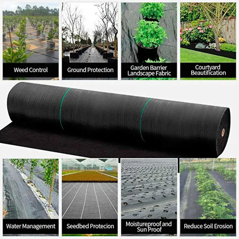 PE Woven Weed Barrier Fabric Water Permeable Agricultural Mulch Cloth Anti Grass Weeding Mat for Greenhouse Plant Garden