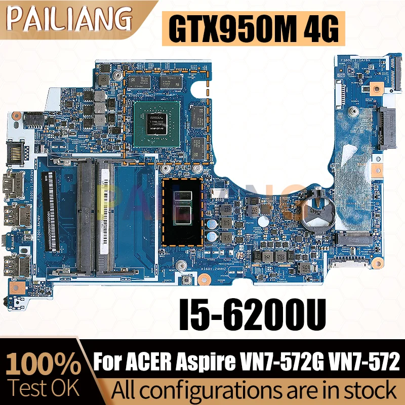 For ACER Aspire VN7-572G VN7-572 Notebook Mainboard 14306-1M NBG6G1100 SR2EY I5-6200U-GTX950M Laptop Motherboard Full Tested