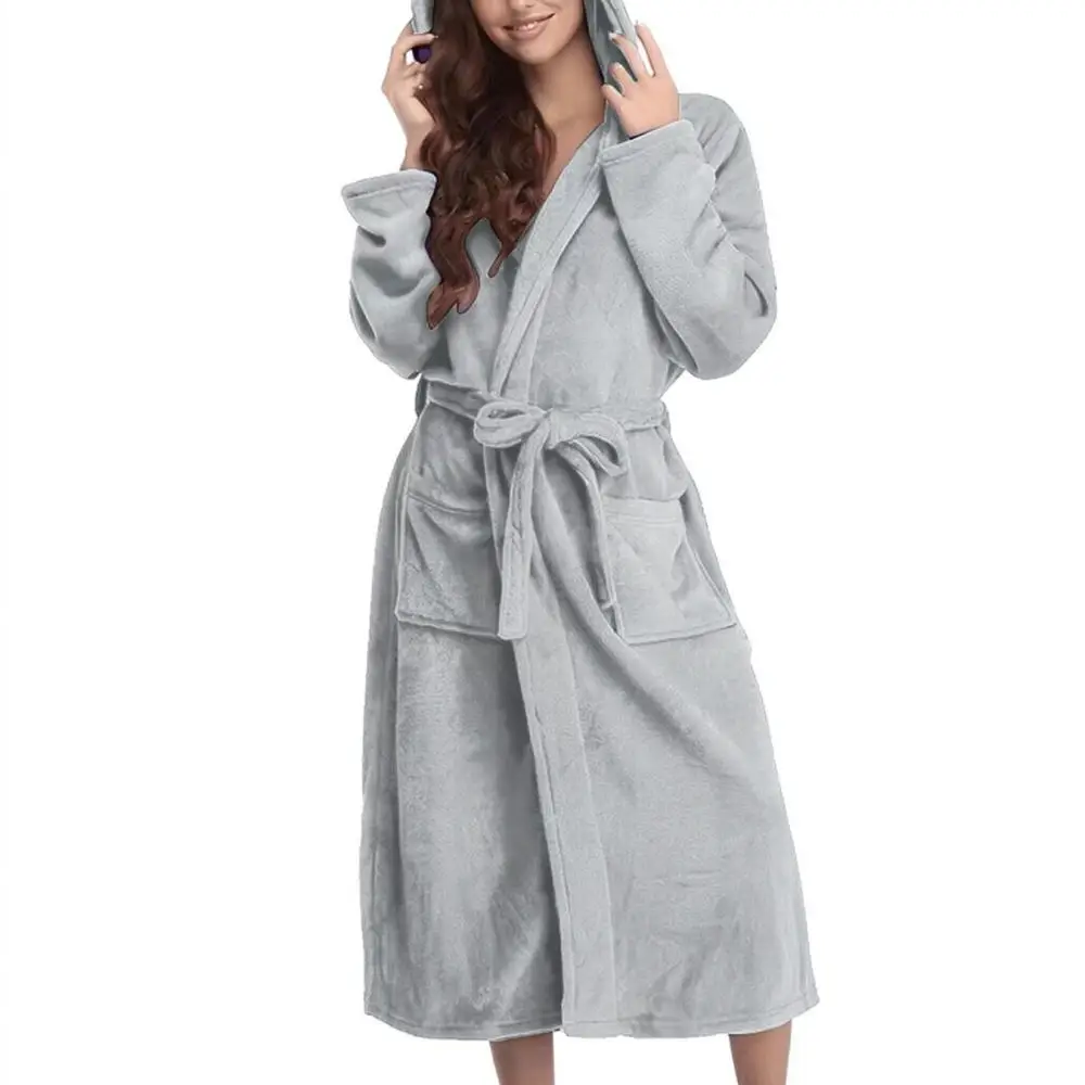 Women Soft Bathrobe Cotton Loungewear Casual Sleepwear Dressing Gown Comfortable Nightrobe For DF Fashion Gown