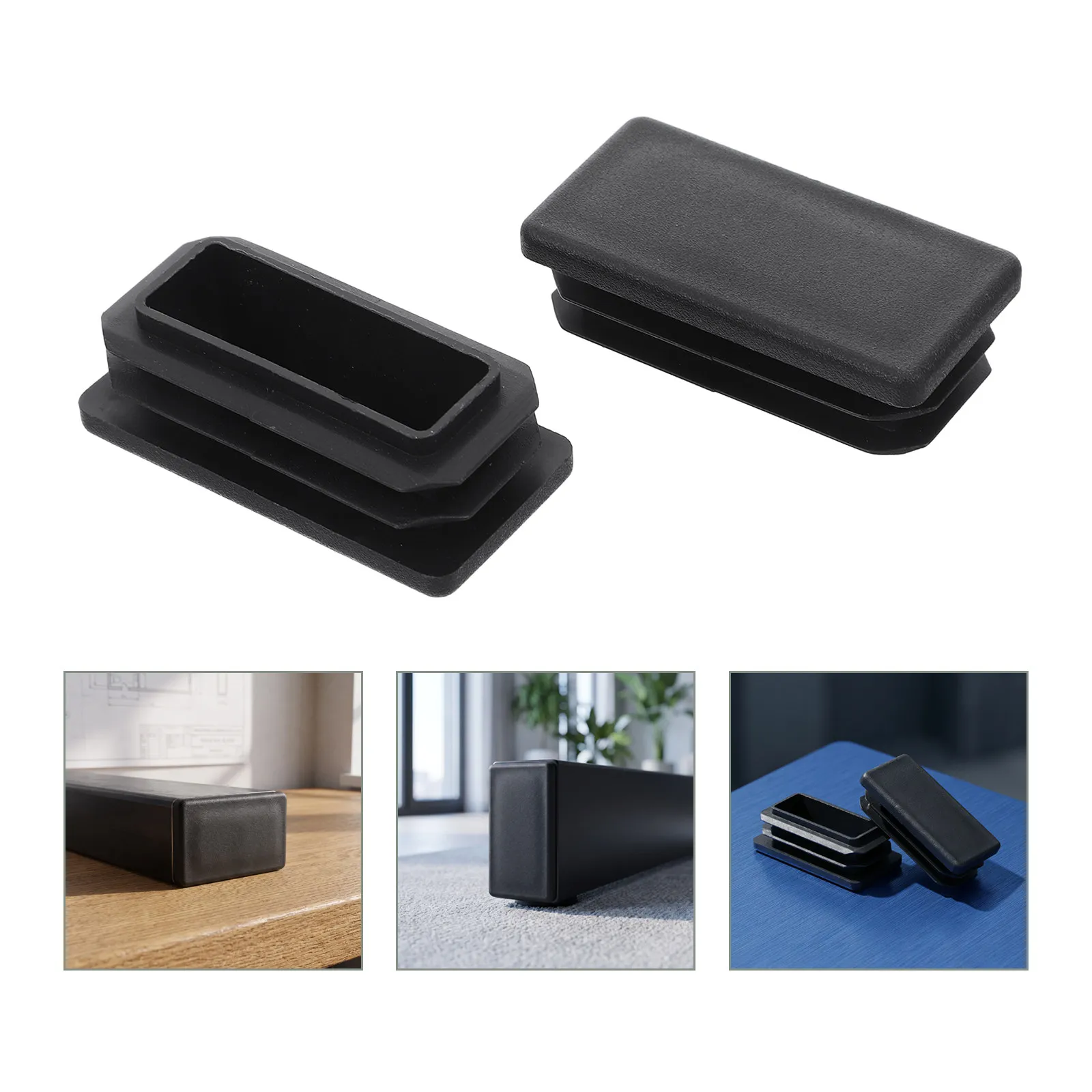 50Pcs Plastic End Caps Rectangle Tube End Cap Black 2x1 Inch Insert Protector for Chair Leg Furniture Glide Floor Covering Rack