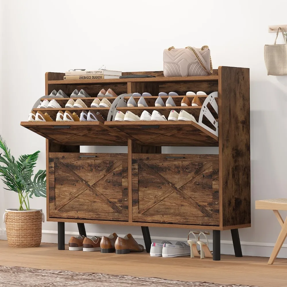 

Shoe Cabinet Storage for Entryway, 3 Layers Shoe Cabinet with 4 Flip Drawers, Metal Legs Storage, Shoe Organizer Cabinet Ad