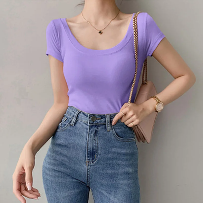 

16 Colors Summer Women T Shirt Girls T-Shirt Woman Clothes Tops Y2k Cotton Slim Tshirt Female Short Sleeve