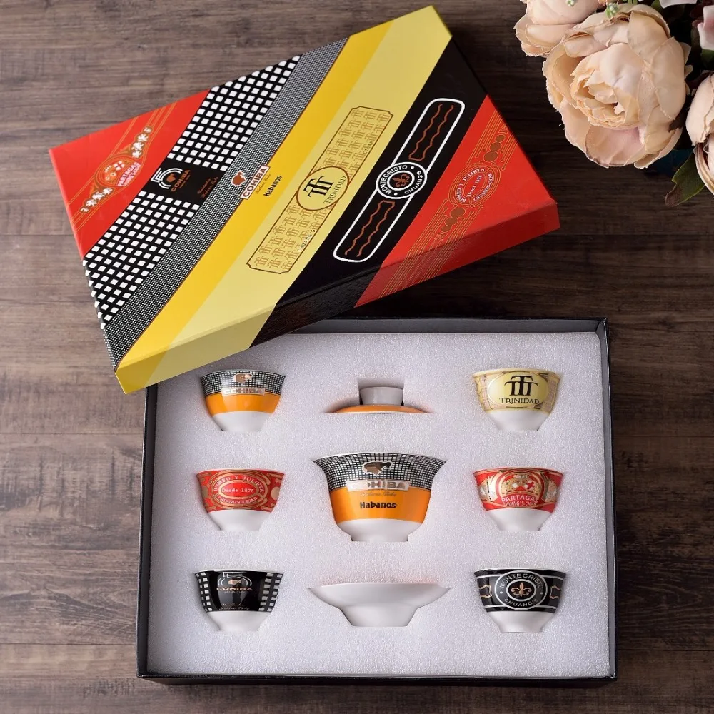 Cigar Themed Gongfu Tea Set Luxury Lidded Cup Collection for Home Office Fathers Day Gift High End Tea Ware Ceramic Cup Mugs