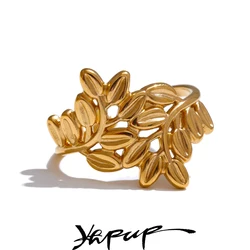 Yhpup Stainless Steel Metal Leaf Leaves Open Ring Trendy Fashion Daily Cheap Jewelry 18K PVD Plated Wholesale