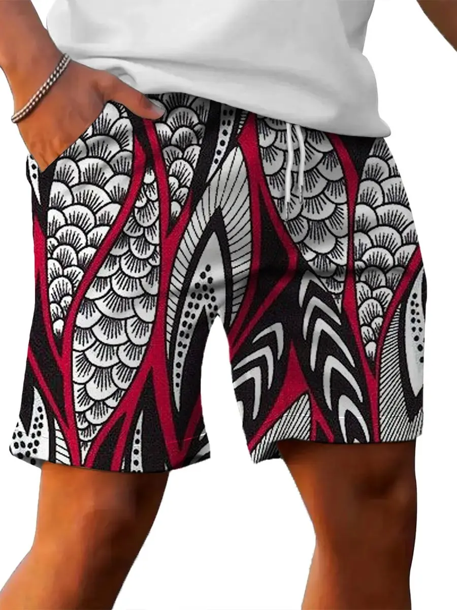 Pantaloncini da uomo con stampa geometrica a spirale hawaiana ad asciugatura rapida Casual Street Leisure Fashion pantaloncini con coulisse Quick Dry Swim Trunks