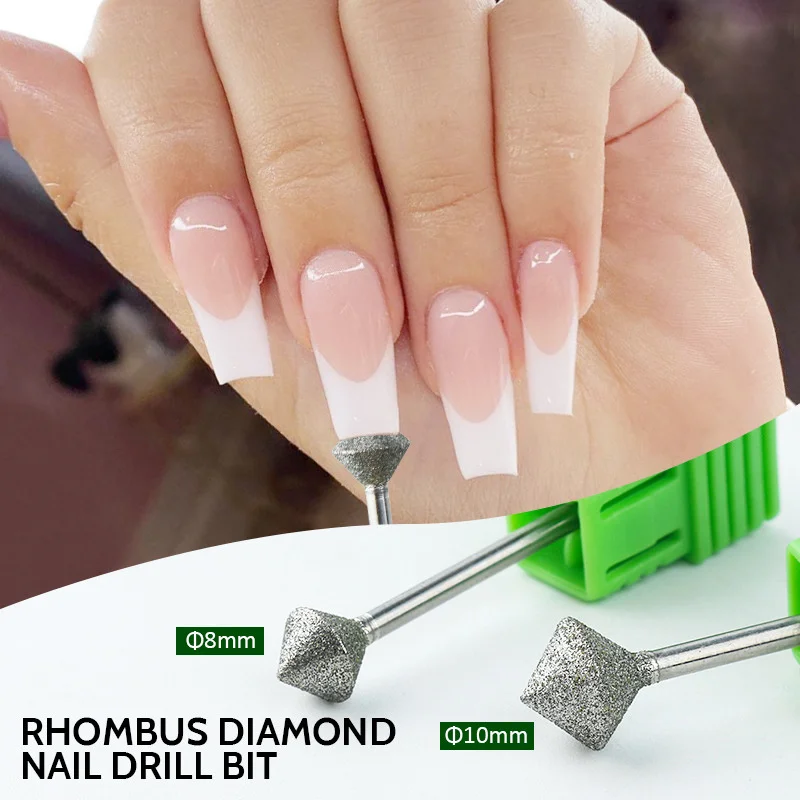 Brocas para uñas con rombos de 8mm, brocas para limas electrónicas de diamante, cabezal de molienda para manicura y pedicura de borde redondo para taladro eléctrico para uñas