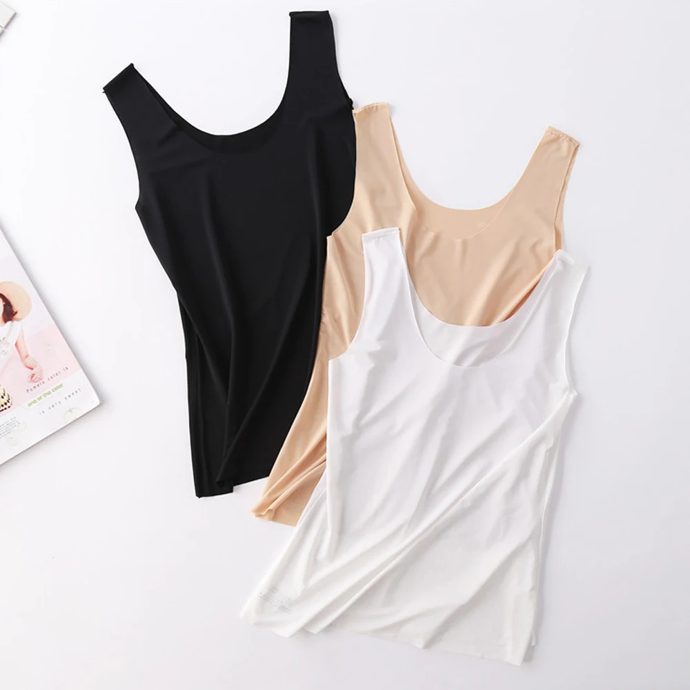Solid Seamless T Shirts Women Tank Tops Soft Elastic Vest Shirt Camisole Female 16 Color S-2XL No-trace Tops Aesthetic Clothes