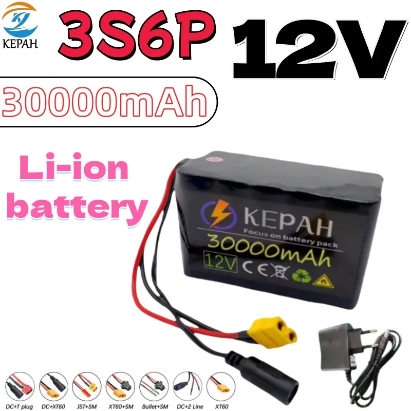 

Аккумуляторная батарея 12В 3S6P 30Ач с BMS, литий-ионная, высокой емкости, 18650, с разъемами LPEGA DC5521, 400Вт, для мощных мотоциклетных фар
