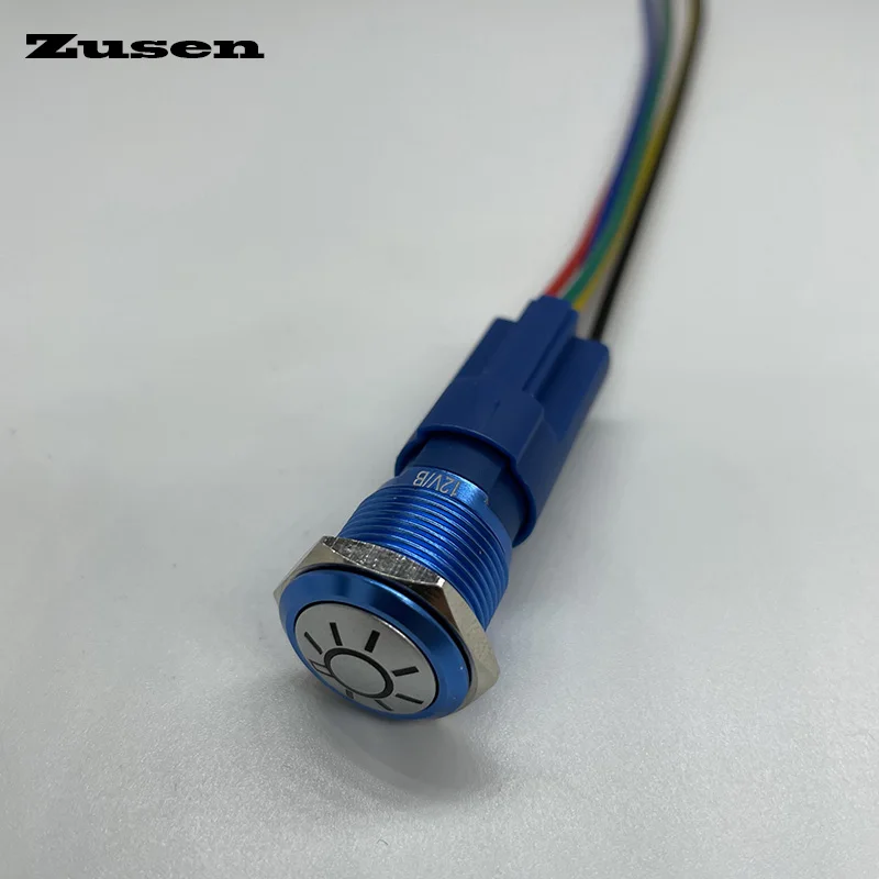 Zusen 16mm blu ossidazione illuminato fiocco di neve simbolo della luce solare interruttore A pulsante A scatto IP65(ZS16B-11ZDT/B/12V/A