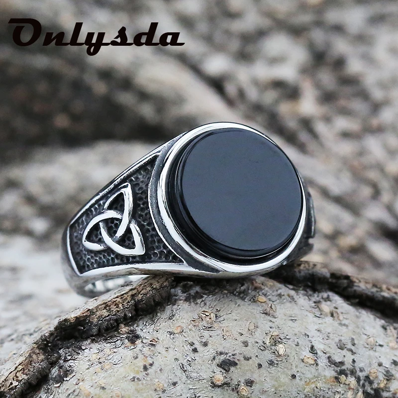 Dropshipping Viking Stainless Steel Celtics Knot Ring Men Nordic Trinity Wedding Stone Anel Womens Band Promise Jewelry OSR933