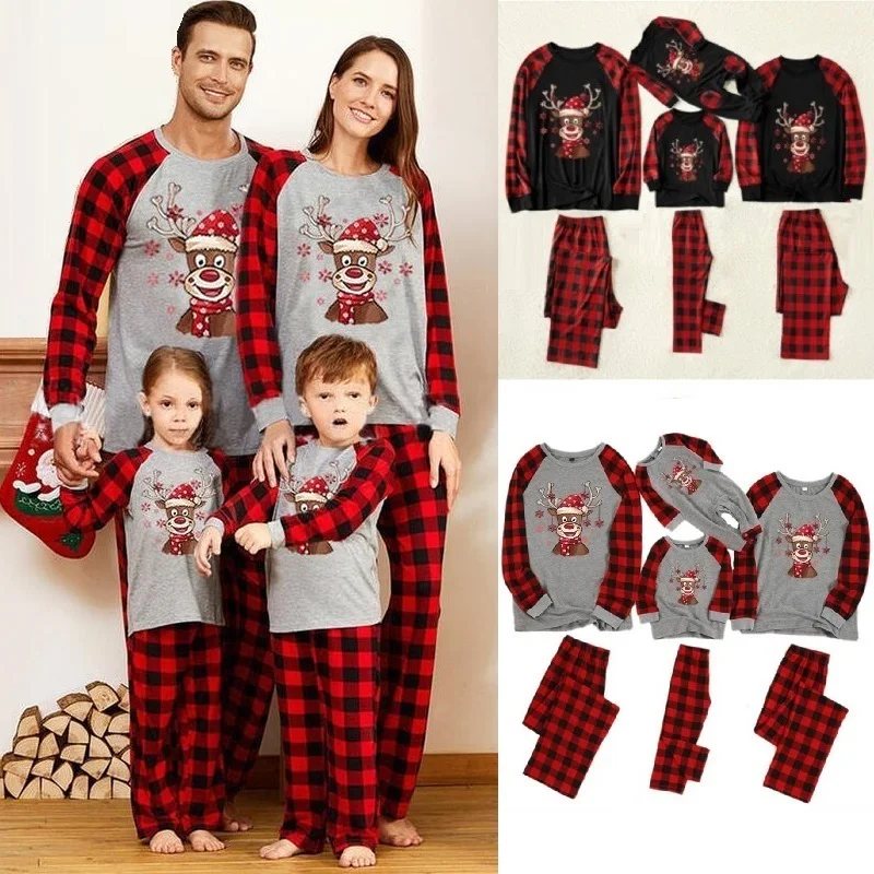 

Christmas Deer Pajamas Plaid Family Matching Outfits Father Mother Children & Baby Xmas Sleepwear Mommy and Me Pj's Clothes Sets