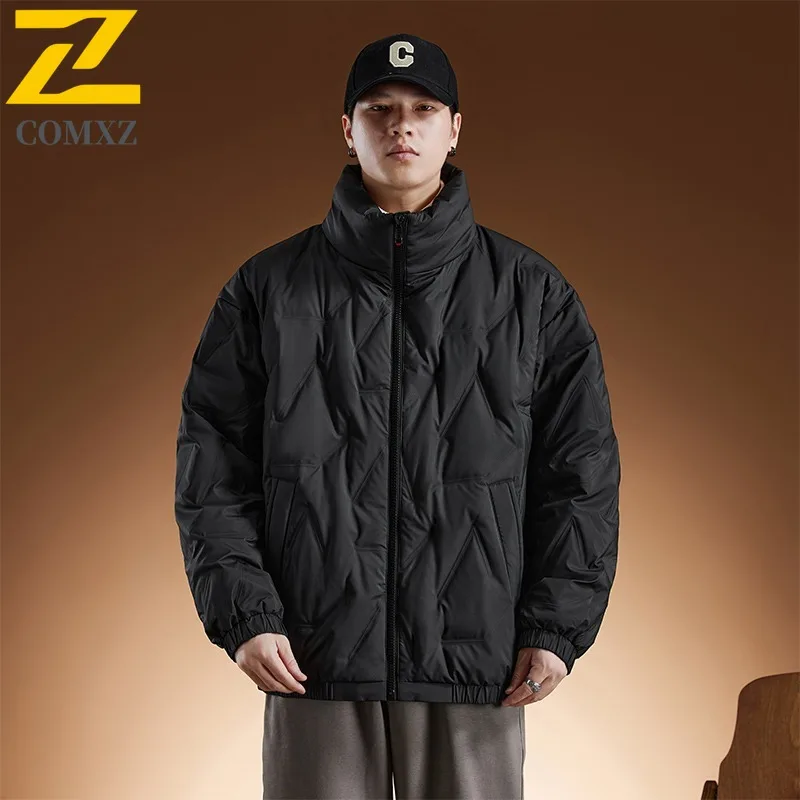 COMXZ Mens Down Jacket Leisure Stand Collar Outdoor Cycling Windproof Warm Parka Korean Fashion Cold Resistant Winter Coats