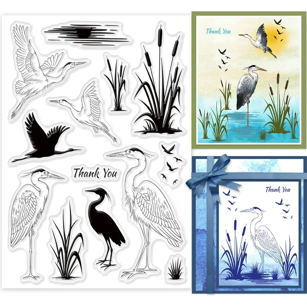 Reiher Clear Stamps Wetland Silhouette Lake Reed Silikon Clear Stamp Seals für Kartenherstellung DIY Scrapbooking Fotodebuch