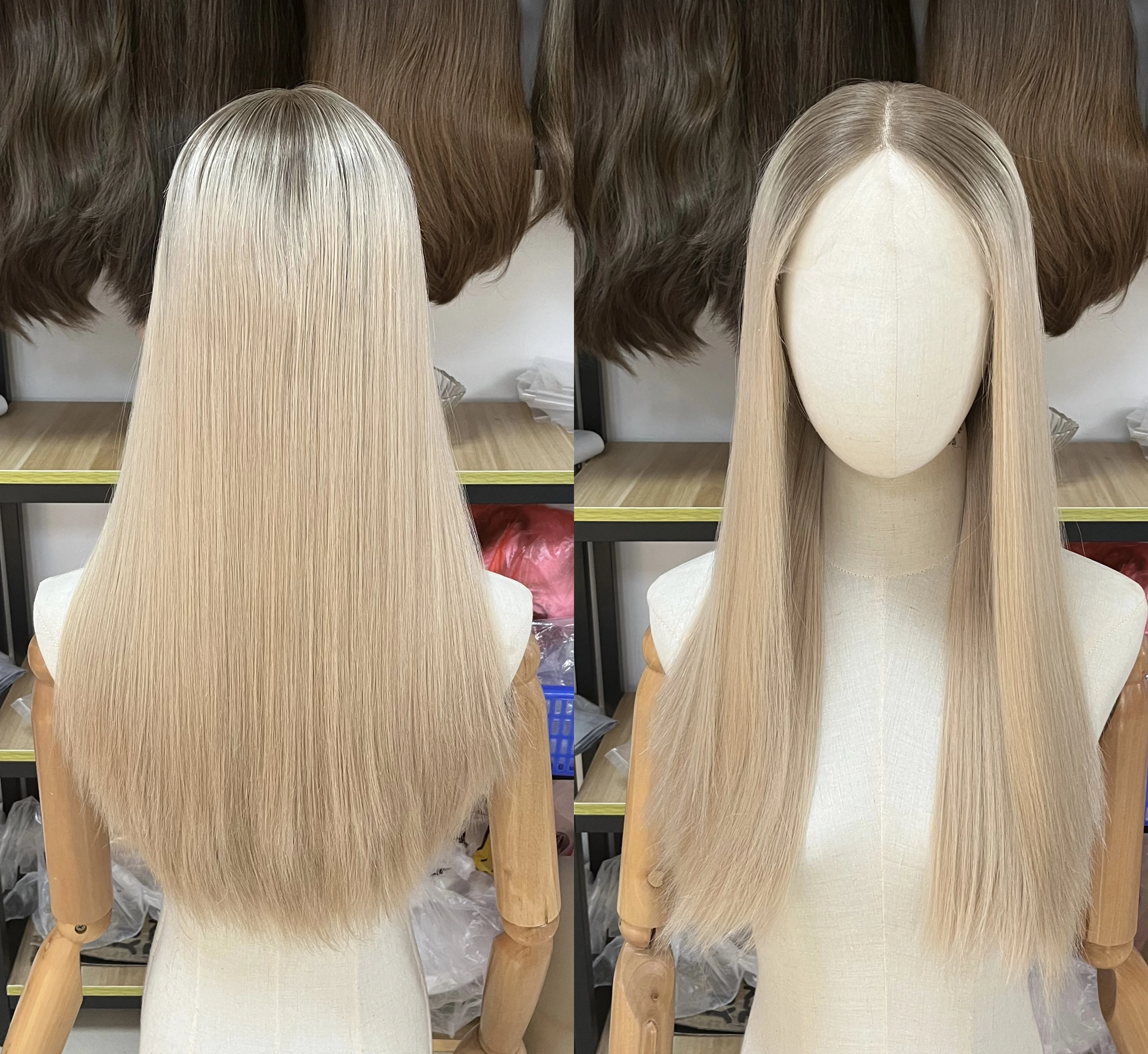 Dark Root Blonde Human Hair Wig, Lace Top, Can Dye, Judeu, Kosher, Luxo, Frete Grátis