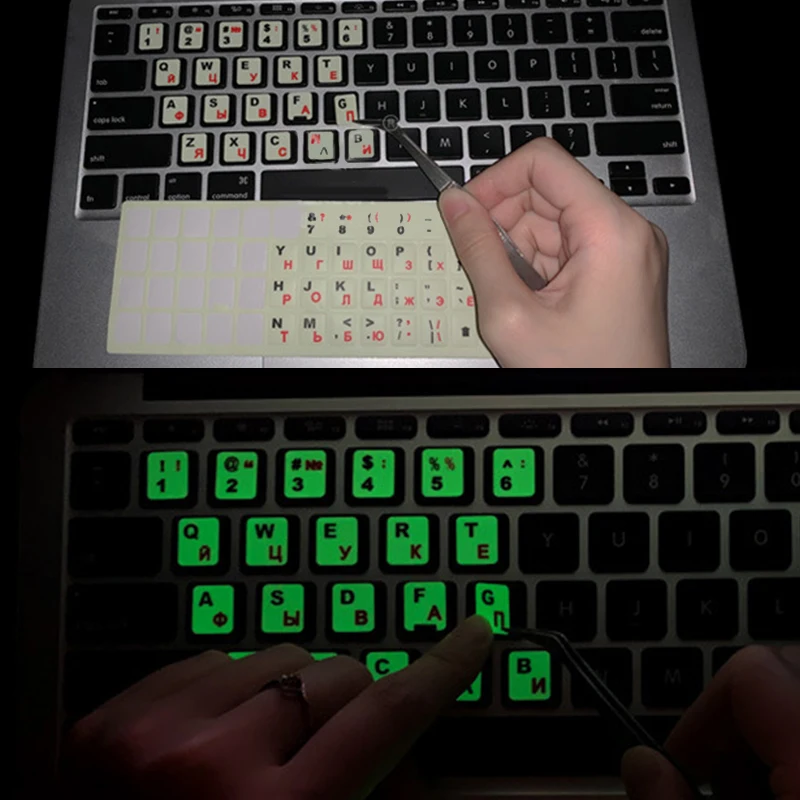 Russian English Arabic Luminous Computer Keyboard Sticker Language Alphabet Black White Label For Computer PC Dust Protection