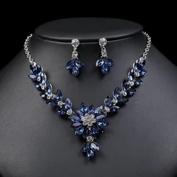 KMVEXO 2022 Summer Vintage Luxury Flower Crystal Wedding Earrings Necklace Set For Women Bridal Jewelry Sets Party Accessories