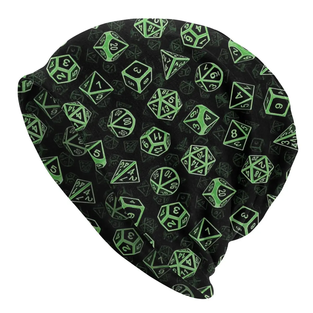 

D20 Dice Set Pattern (Green) Beanies Pullover Cap Comfortable , Adult Men's Woman Knit Hat