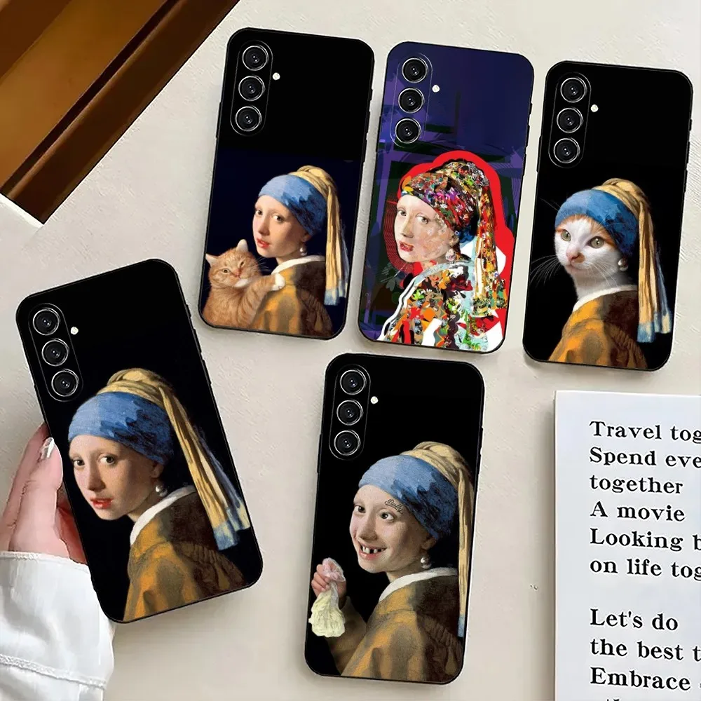 Girl With A Pearl Earring Vermeer Phone Case For Samsung S24,21,22,23,30,Ultra,S20,Plus,Fe,Lite,Note,10,9,5G Black Soft Cover