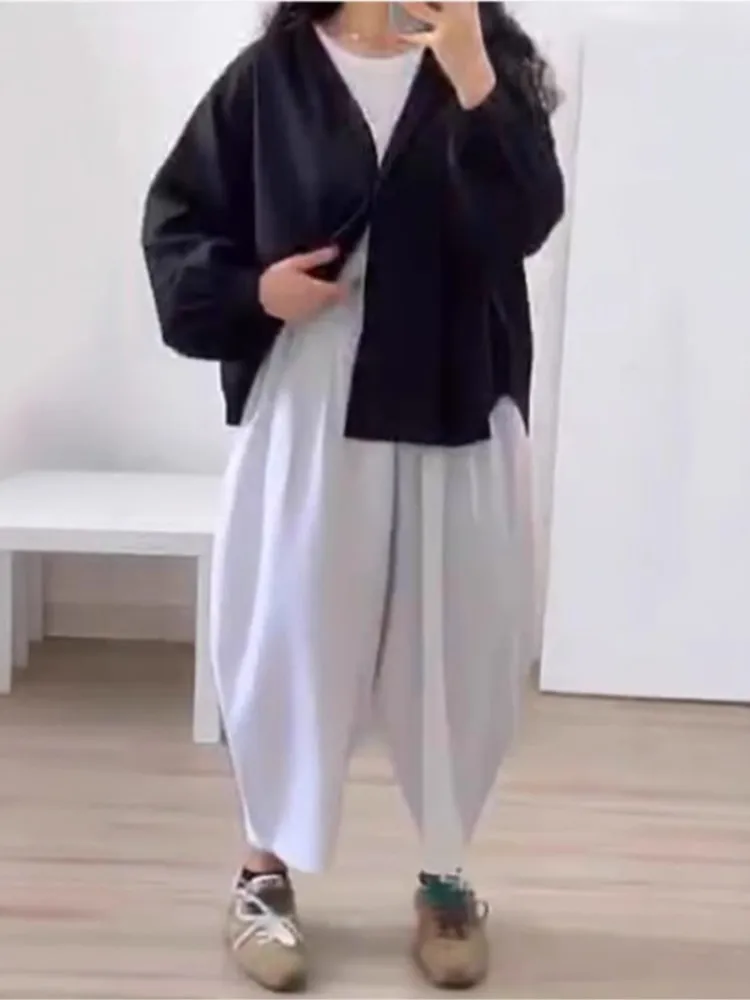 

Fashionable Cardigan Top Coat + Trousers 2-piece Set For Women Elegant Solid Color Casual Loose Lazy Style Home Clothes Female