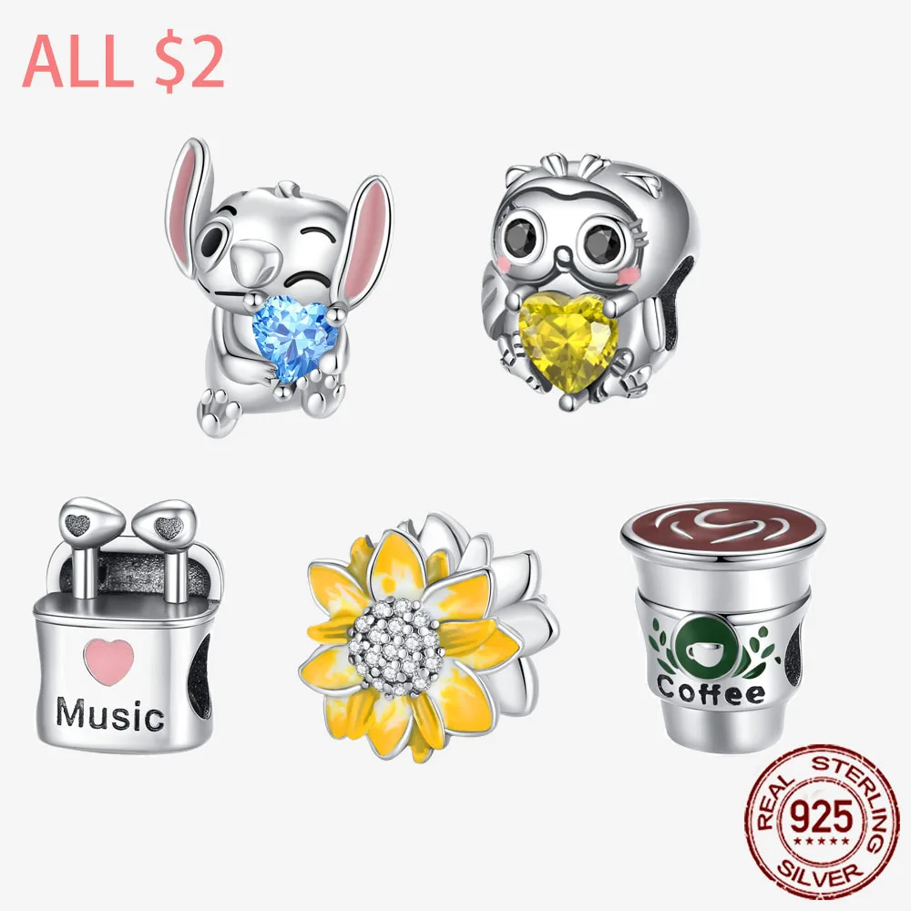 Disney-Breloques en argent regardé 925, perles de point, convient au bracelet Pandora original, cadeau de bricolage