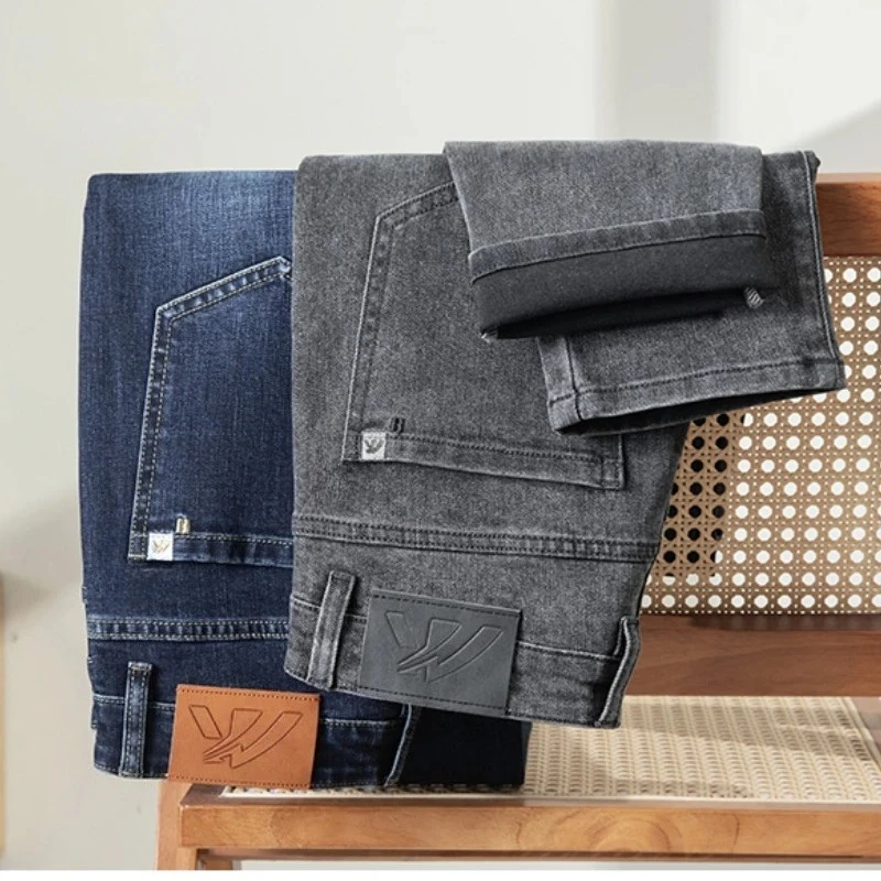 

Sulee Men Jeans Autumn New Elastic High End Versatile Straight Loose Jeans Business Casual Cotton Stretch Denim Pants Male Brand