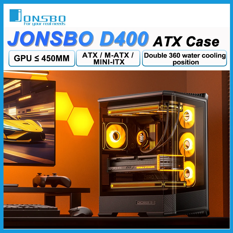 

JONSBO D400 M-ATX Case Sea View Room Desktop Gaming Computer Chassis Support Dual 360 Water Cooling