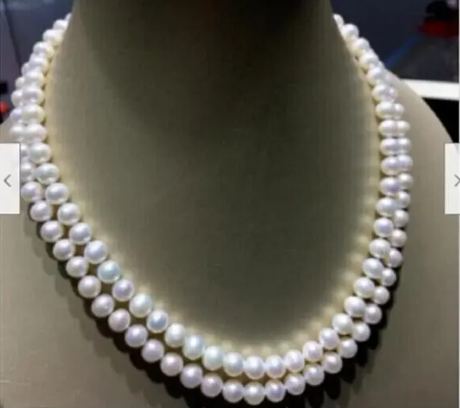 White Akoya round pearl necklace AAAAA,7-8mm,36ch14kp, gold fasteners, hot, new.