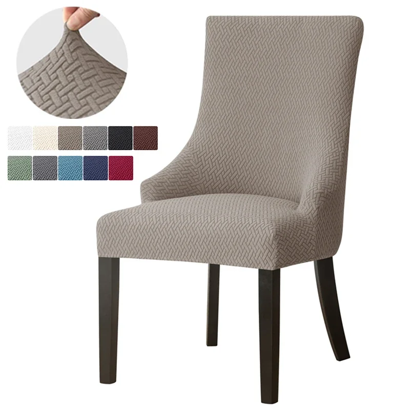 1/2pcs Jacquard Dining Chair Covers Stretch Chair Slipcovers Solid Color High Back Sloping Armchair Cover Hotel Kitchen Wedding